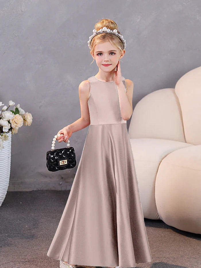 Girls Birthday Dresses Simple Sleeveless Satin Floor-Length Junior Bridesmaid Dress Girls Gidiondress