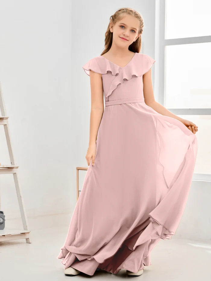 Floor-Length Chiffon Asymmetrical Junior Bridesmaid Dress/Girls Dress Girls Gidiondress