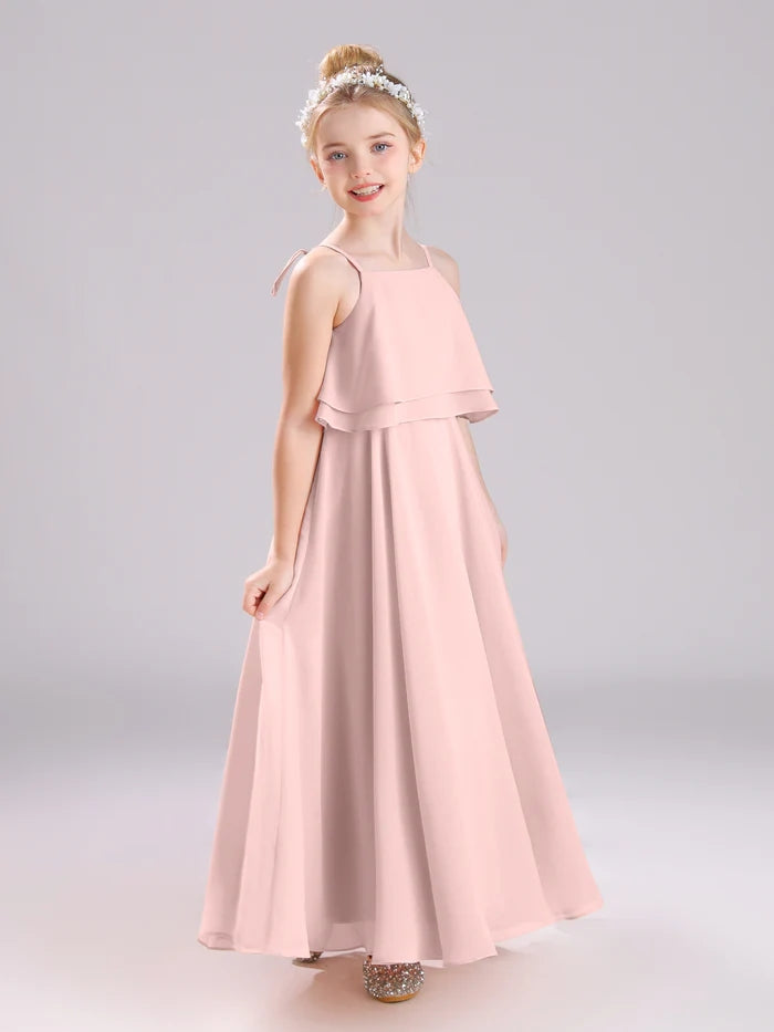 Girls Birthday Dresses Square Neck Spaghetti Straps Chiffon Floor-Length Junior Bridesmaid Dress/Party Dresses Girls Gidiondress
