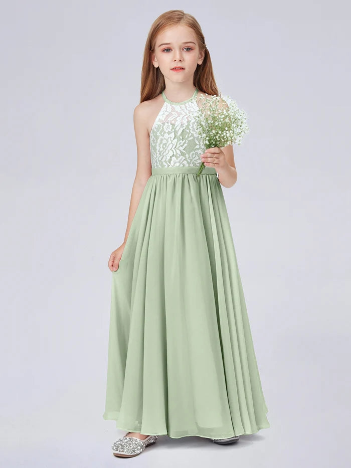 Lace Chiffon Junior Bridesmaid Dress For Child Birthday Evening Dress With Belt Gidiondress