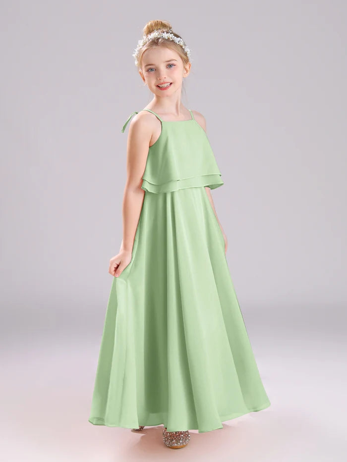 Girls Birthday Dresses Square Neck Spaghetti Straps Chiffon Floor-Length Junior Bridesmaid Dress/Party Dresses Girls Gidiondress
