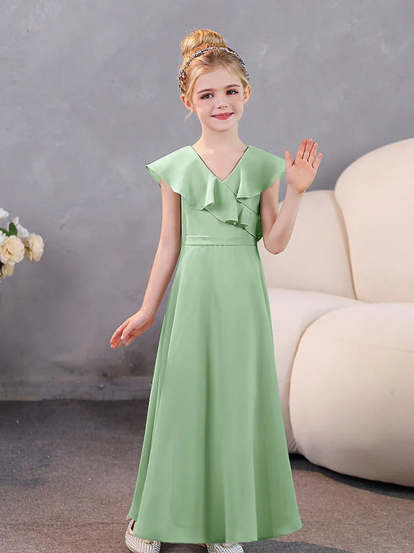 Girls Dresses Chiffon Floor-Length Junior Bridesmaid Dress Jr Dresses Girls Gidiondress Dusty Sage 12M