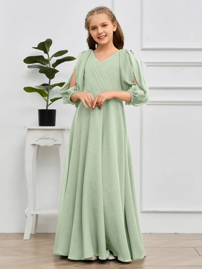 A-line V-Neck Floor-Length Chiffon Junior Bridesmaid Dresses Girls Gidiondress