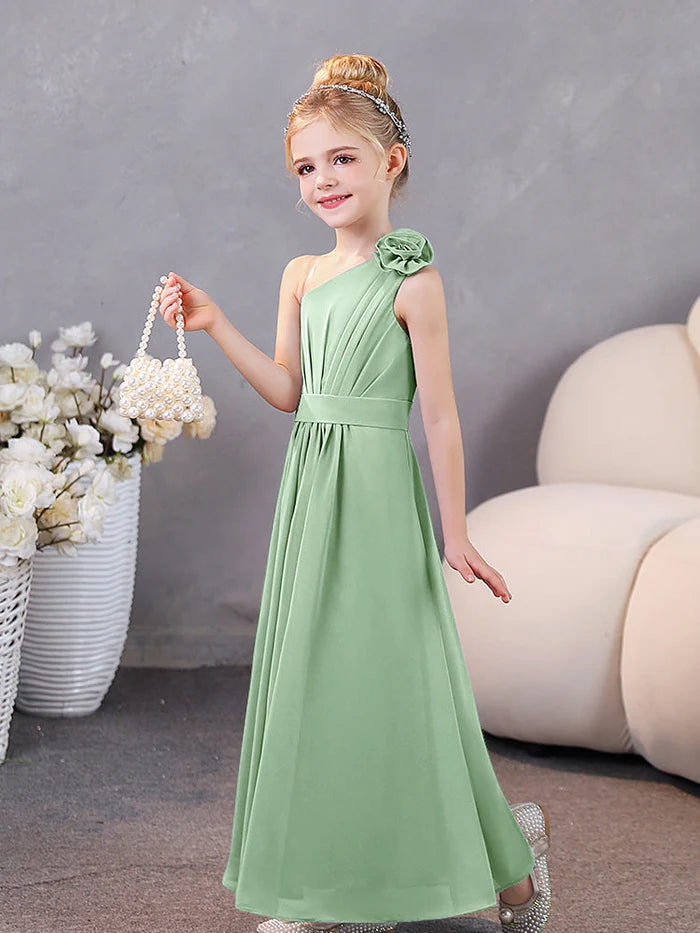 One-Shoulder Chiffon Floor-Length Junior Bridesmaid Dress/Party Dresses Girls Gidiondress