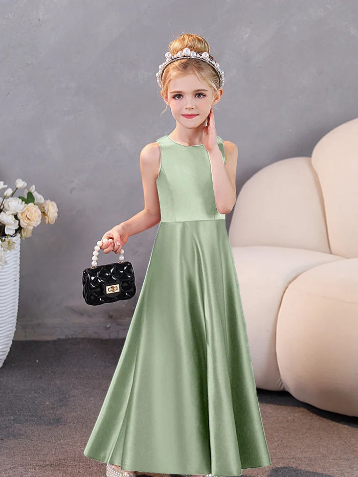 Girls Birthday Dresses Simple Sleeveless Satin Floor-Length Junior Bridesmaid Dress Girls Gidiondress