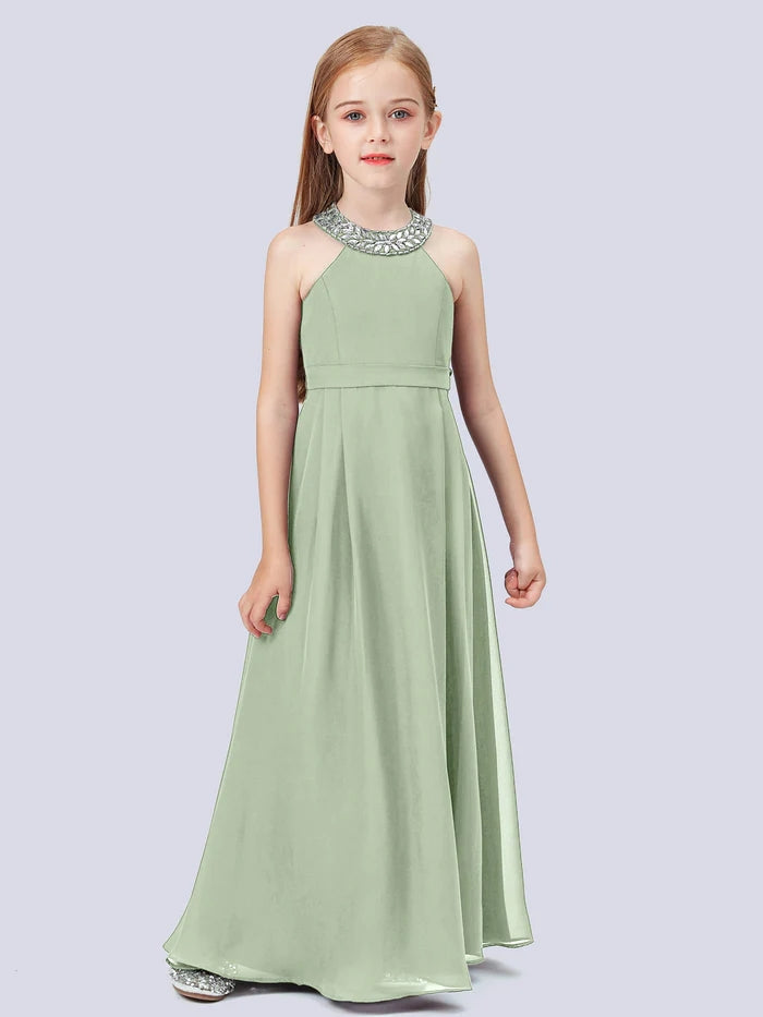 Chiffon Junior Bridesmaid Dress/Girls Birthday Dresses With Beads Gidiondress