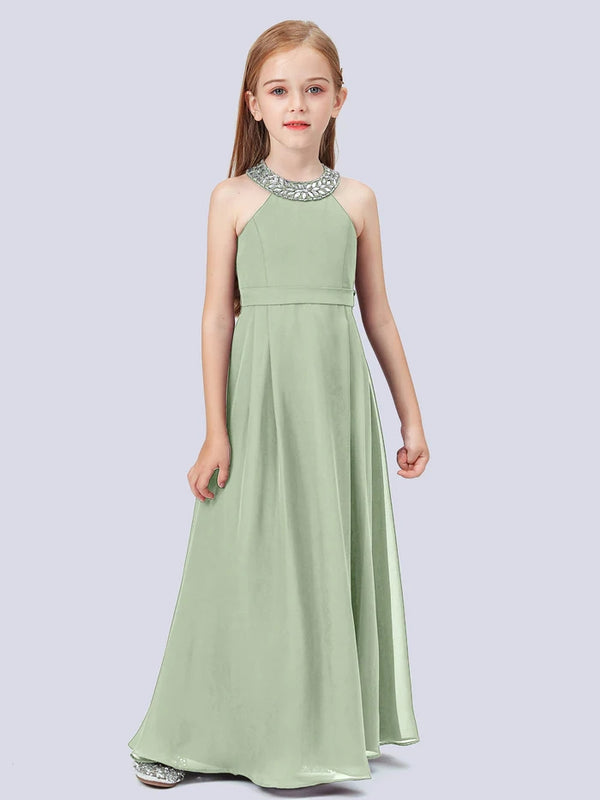 Chiffon Junior Bridesmaid Dress/Girls Birthday Dresses With Beads Gidiondress