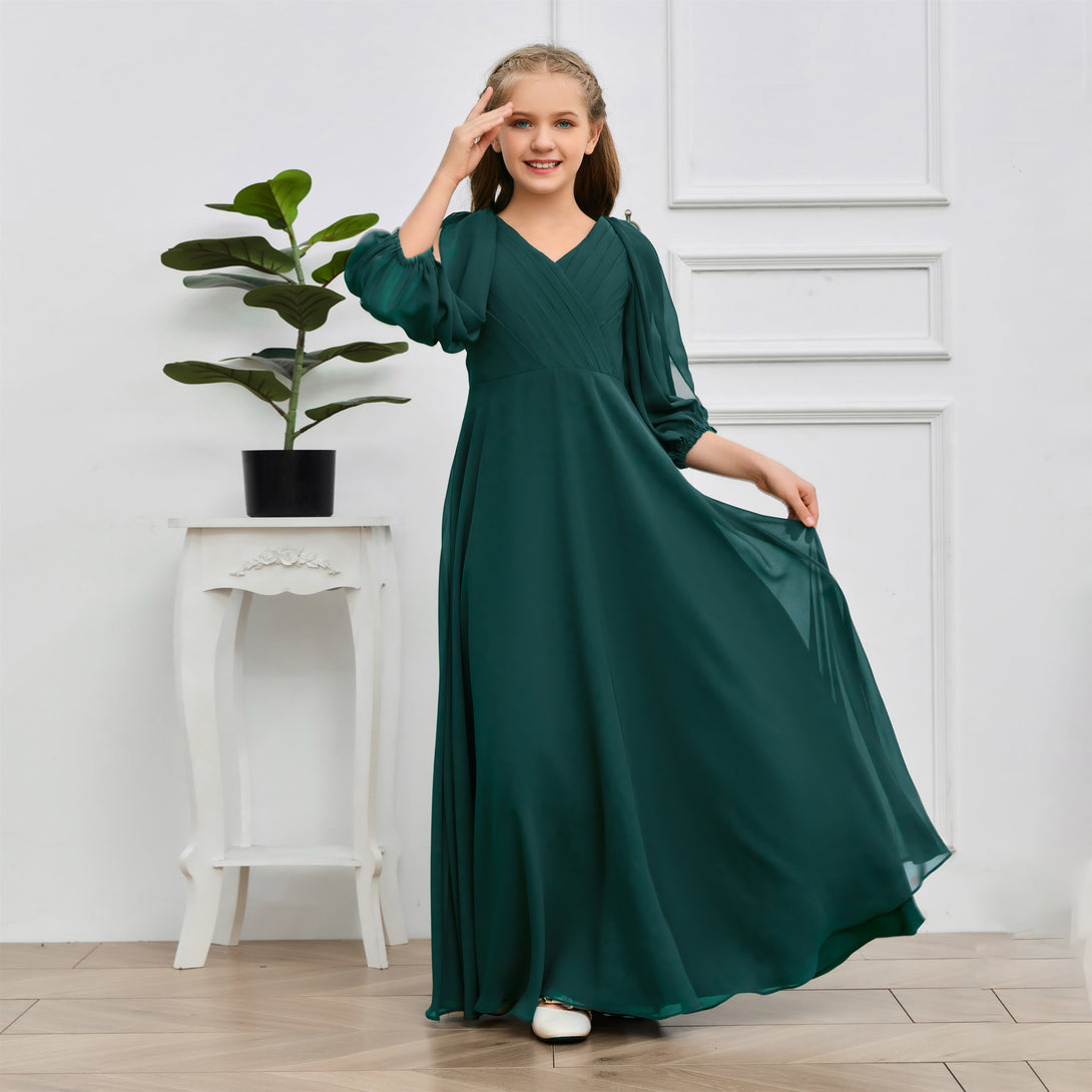 A-line V-Neck Floor-Length Chiffon Junior Bridesmaid Dresses Girls Gidiondress