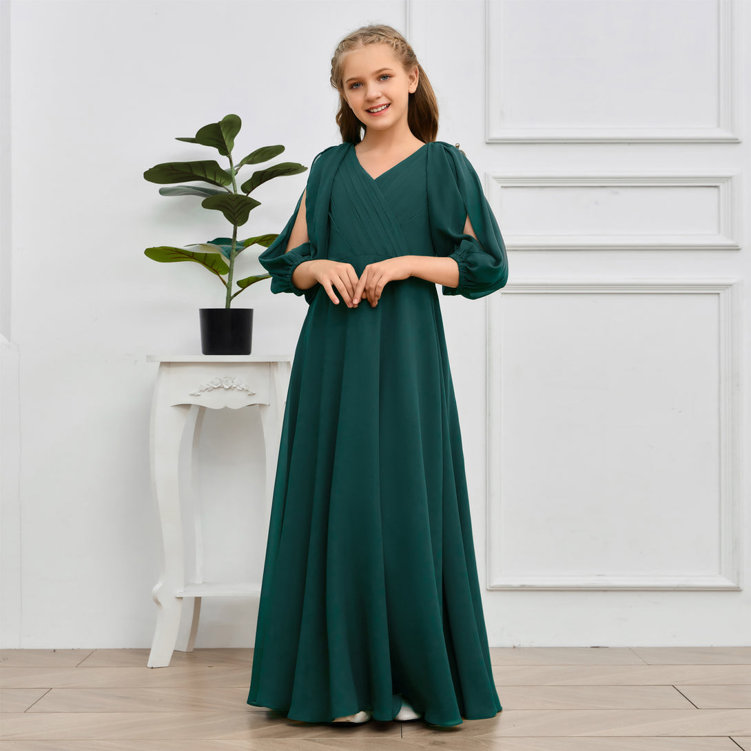 A-line V-Neck Floor-Length Chiffon Junior Bridesmaid Dresses Girls Gidiondress
