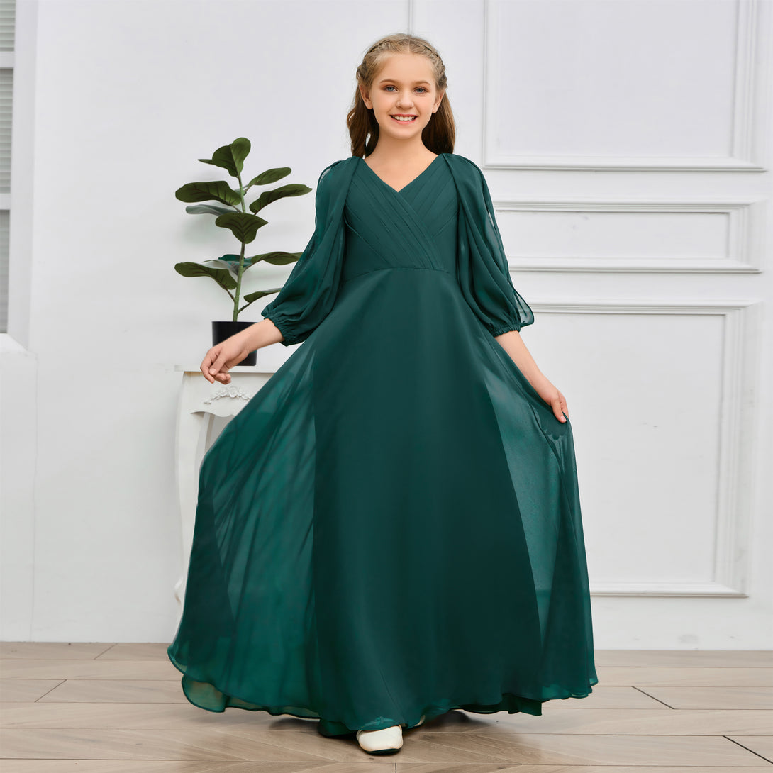 A-line V-Neck Floor-Length Chiffon Junior Bridesmaid Dresses Girls Gidiondress