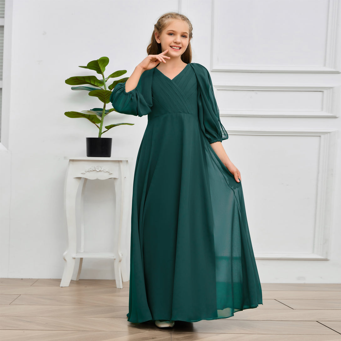 A-line V-Neck Floor-Length Chiffon Junior Bridesmaid Dresses Girls Gidiondress