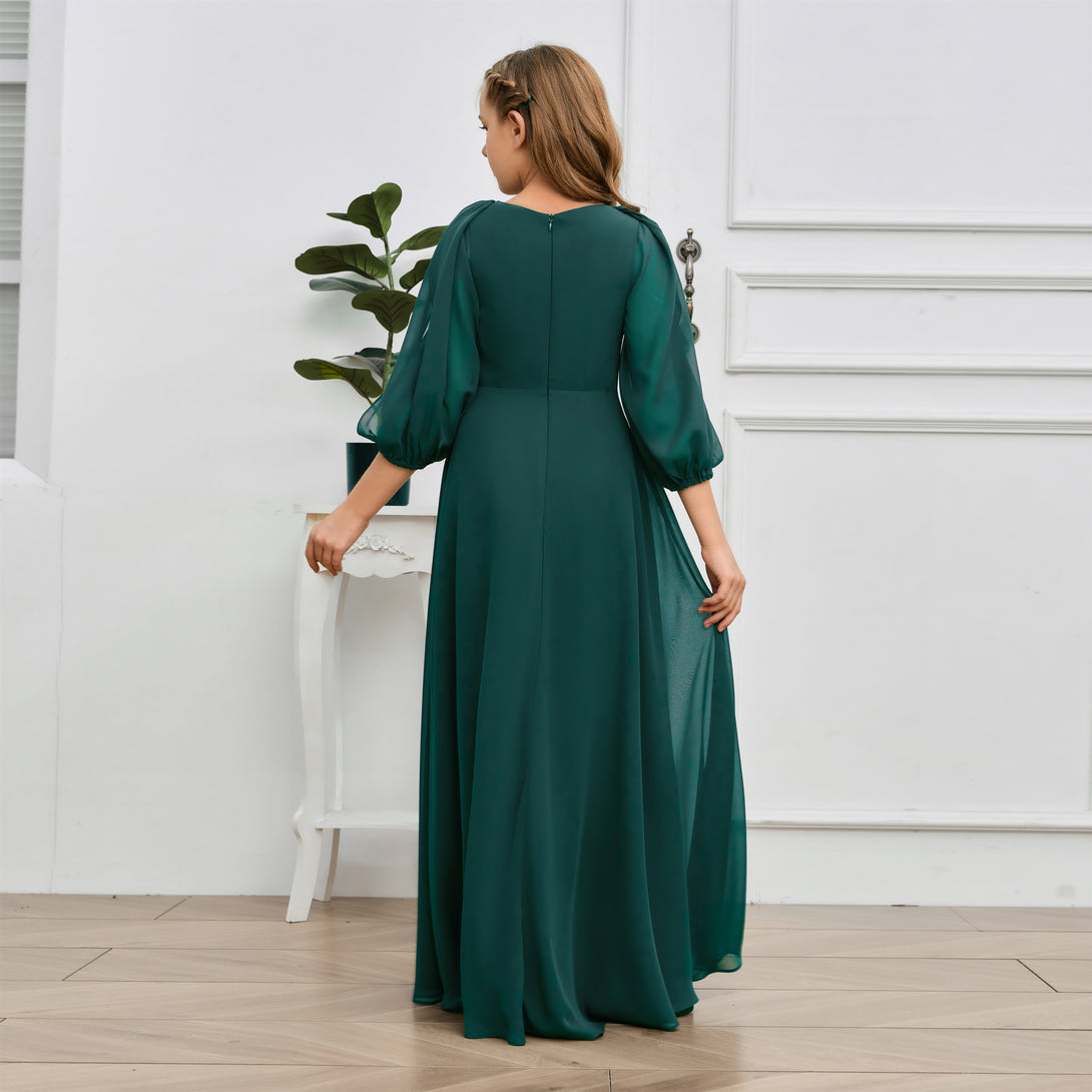 A-line V-Neck Floor-Length Chiffon Junior Bridesmaid Dresses Girls Gidiondress