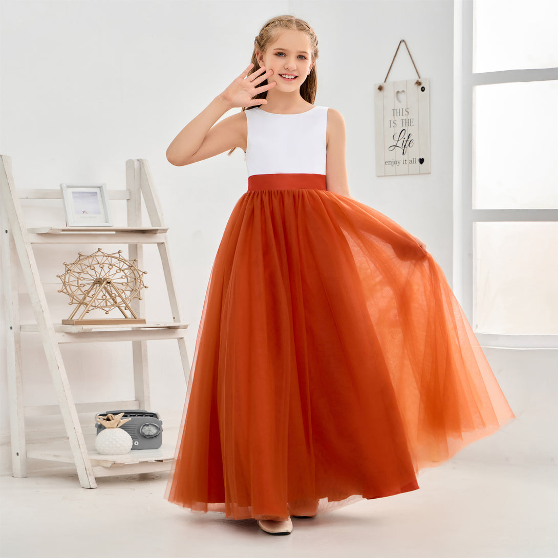 Sleeveless V Back Ivory Dark Green Tulle Floor Length Flower Girl Dress Girls Gidiondress