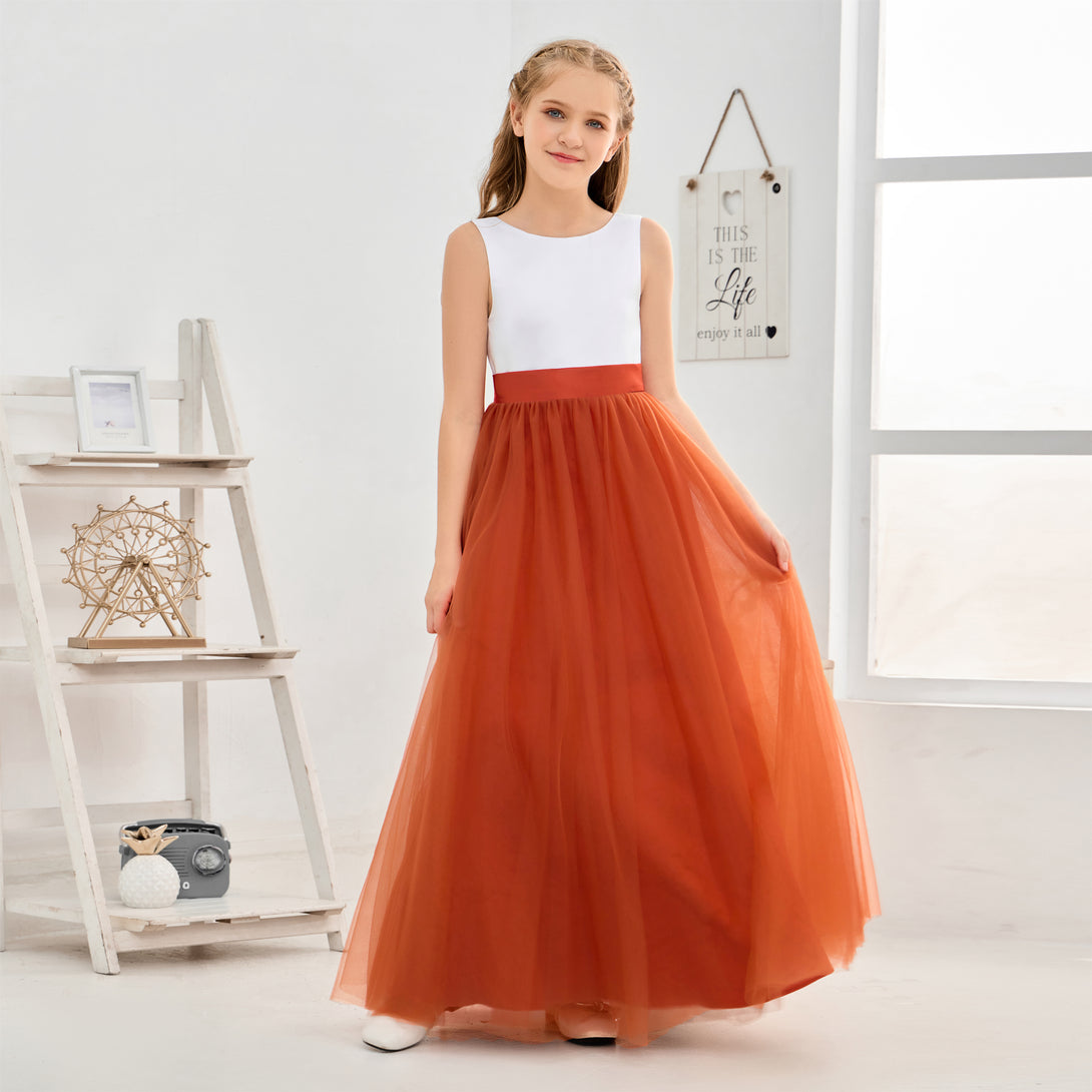 Sleeveless V Back Ivory Dark Green Tulle Floor Length Flower Girl Dress Girls Gidiondress