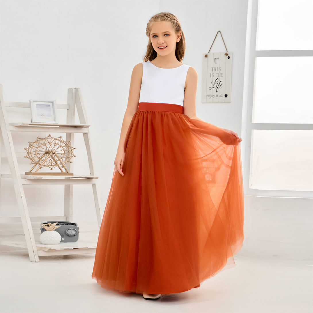 Sleeveless V Back Ivory Dark Green Tulle Floor Length Flower Girl Dress Girls Gidiondress