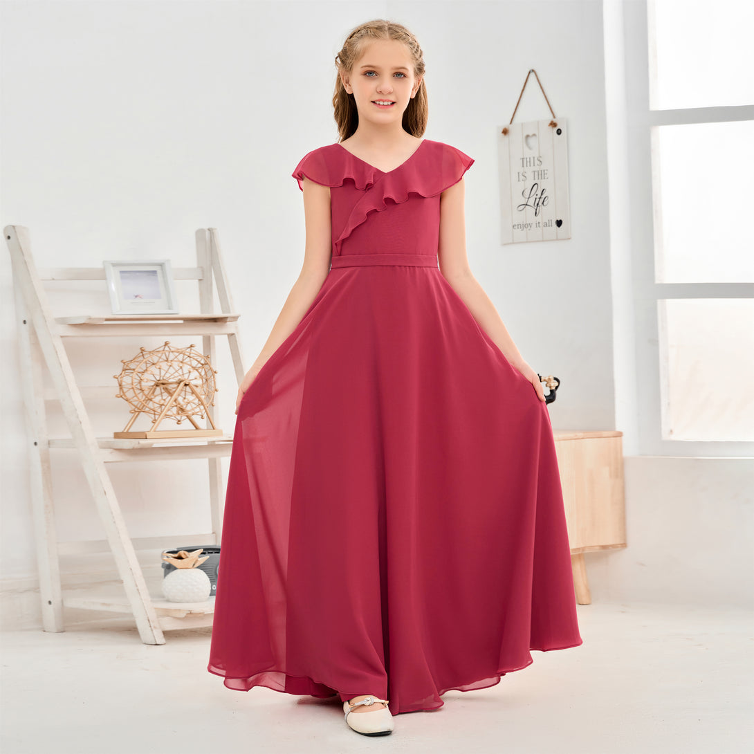 Floor-Length Chiffon Asymmetrical Junior Bridesmaid Dress/Girls Dress Girls Gidiondress