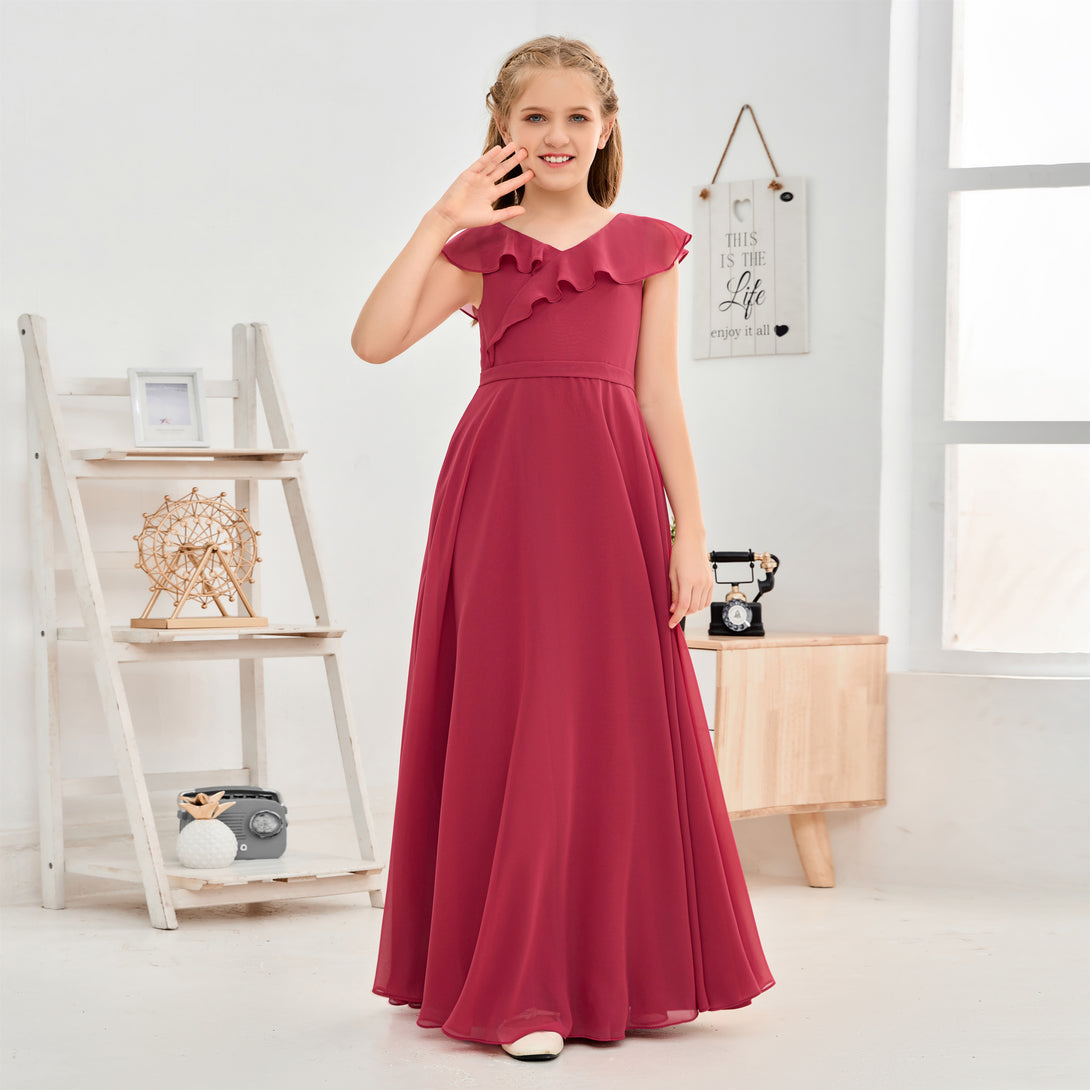 Floor-Length Chiffon Asymmetrical Junior Bridesmaid Dress/Girls Dress Girls Gidiondress