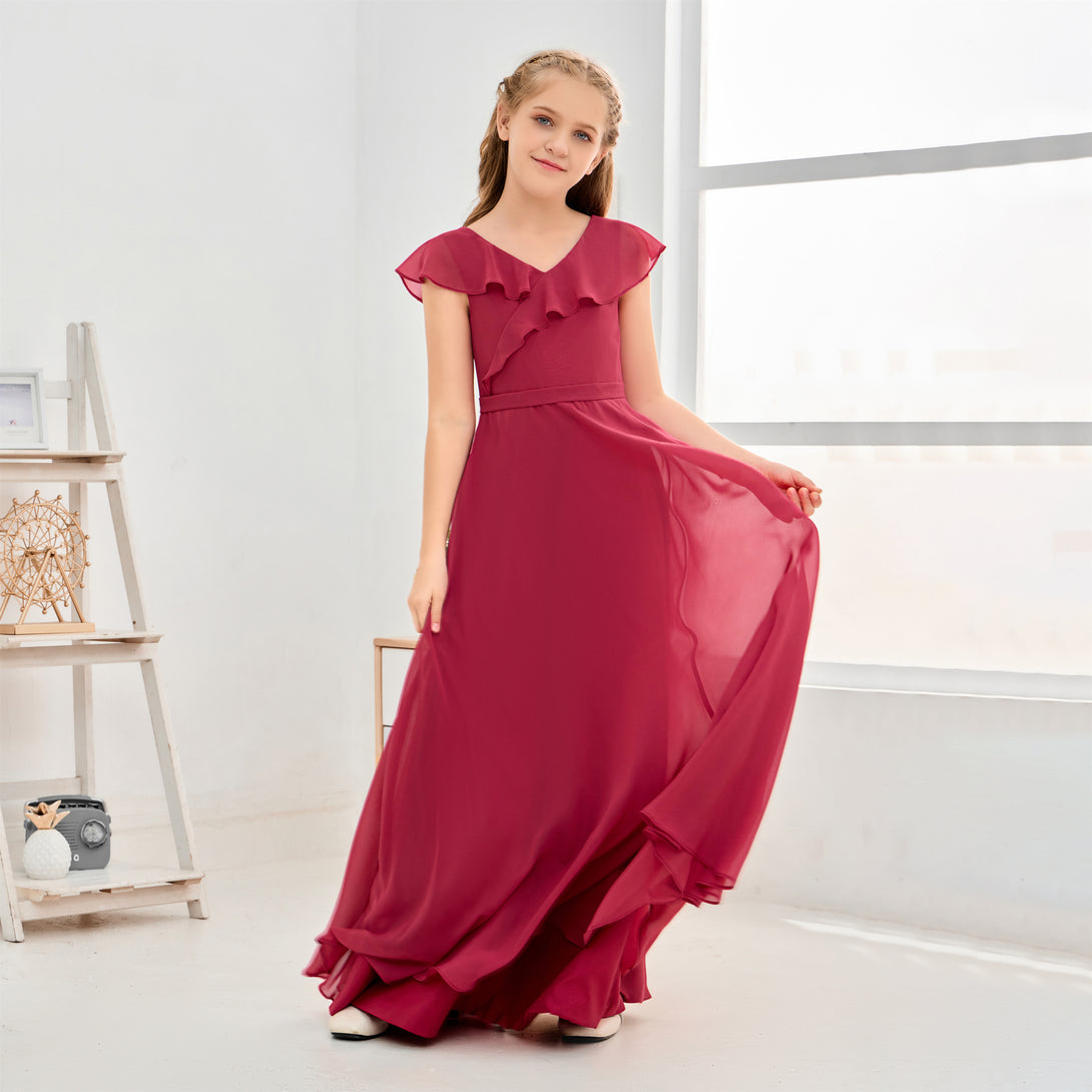Floor-Length Chiffon Asymmetrical Junior Bridesmaid Dress/Girls Dress Girls Gidiondress