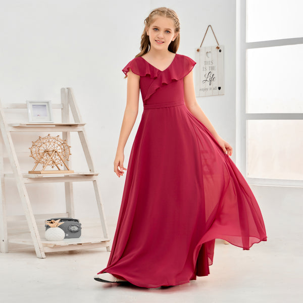Floor-Length Chiffon Asymmetrical Junior Bridesmaid Dress/Girls Dress Girls Gidiondress