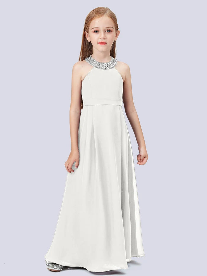 Chiffon Junior Bridesmaid Dress/Girls Birthday Dresses With Beads Gidiondress