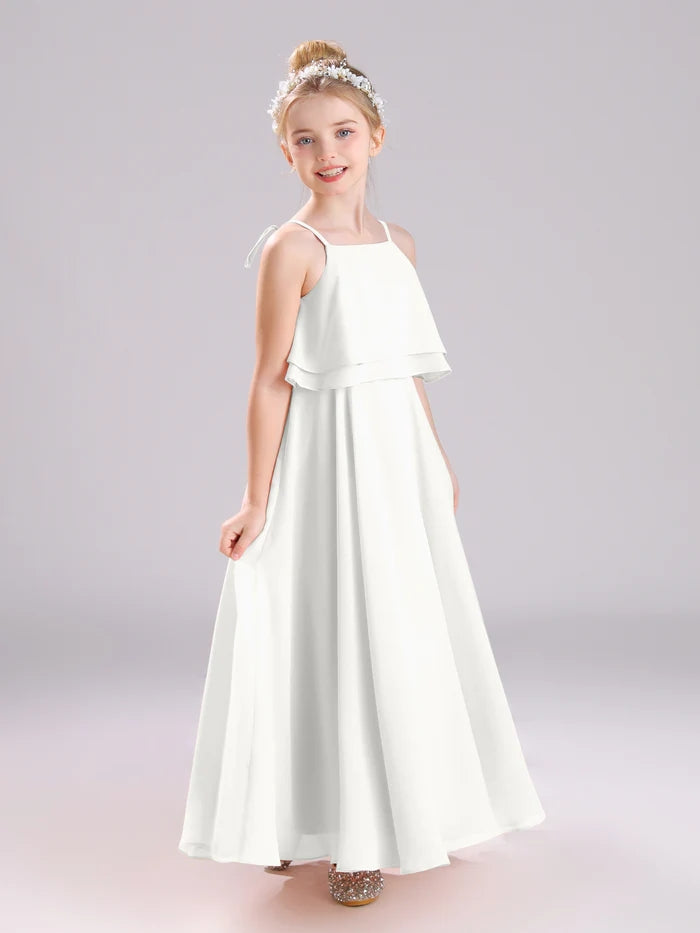 Girls Birthday Dresses Square Neck Spaghetti Straps Chiffon Floor-Length Junior Bridesmaid Dress/Party Dresses Girls Gidiondress