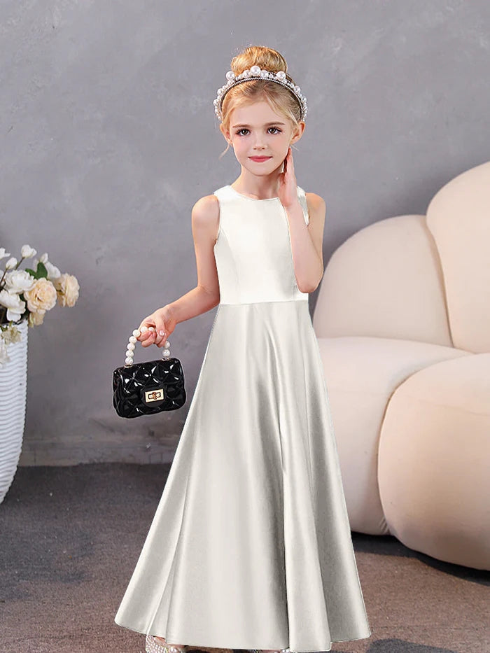 Girls Birthday Dresses Simple Sleeveless Satin Floor-Length Junior Bridesmaid Dress Girls Gidiondress