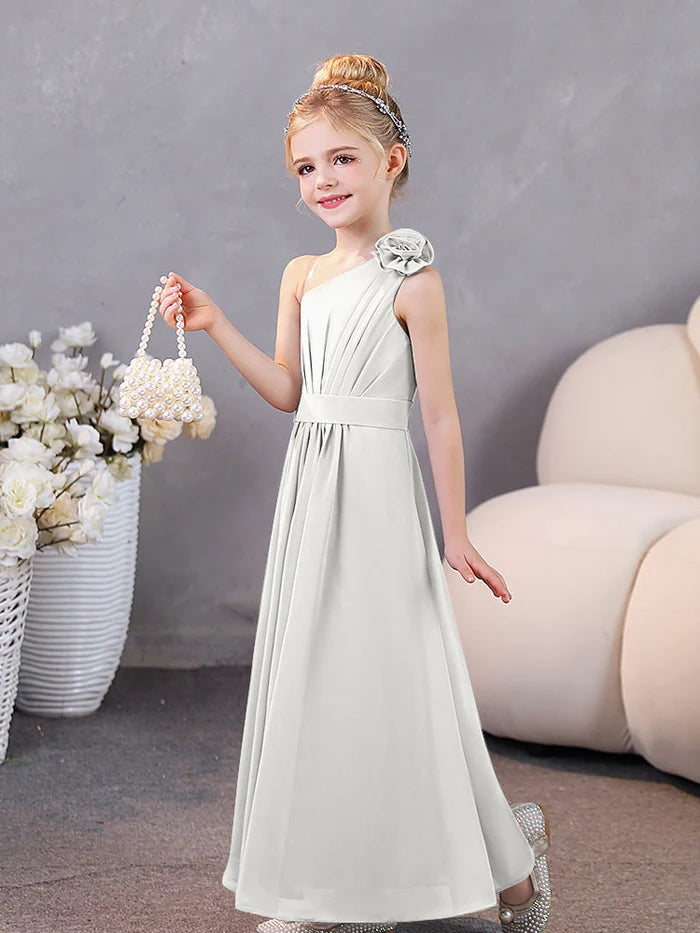 One-Shoulder Chiffon Floor-Length Junior Bridesmaid Dress/Party Dresses Girls Gidiondress