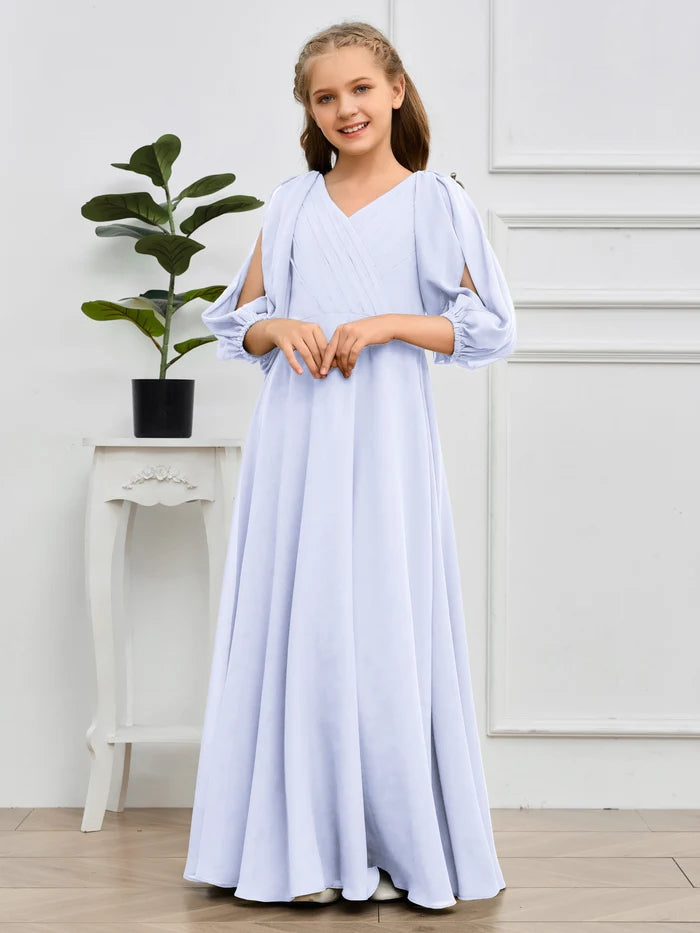 A-line V-Neck Floor-Length Chiffon Junior Bridesmaid Dresses Girls Gidiondress