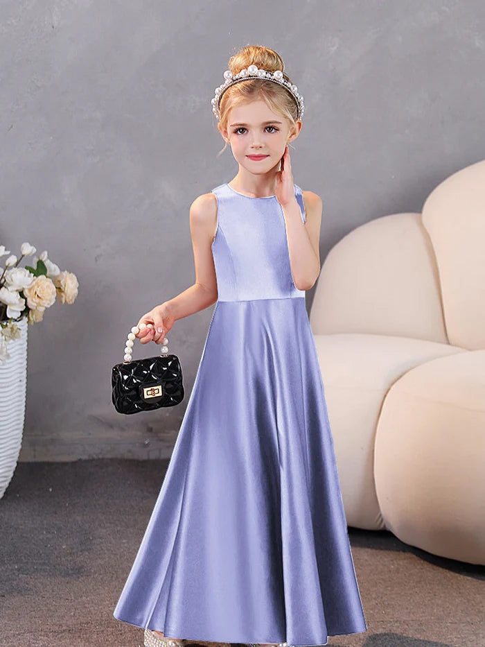 Girls Birthday Dresses Simple Sleeveless Satin Floor-Length Junior Bridesmaid Dress Girls Gidiondress