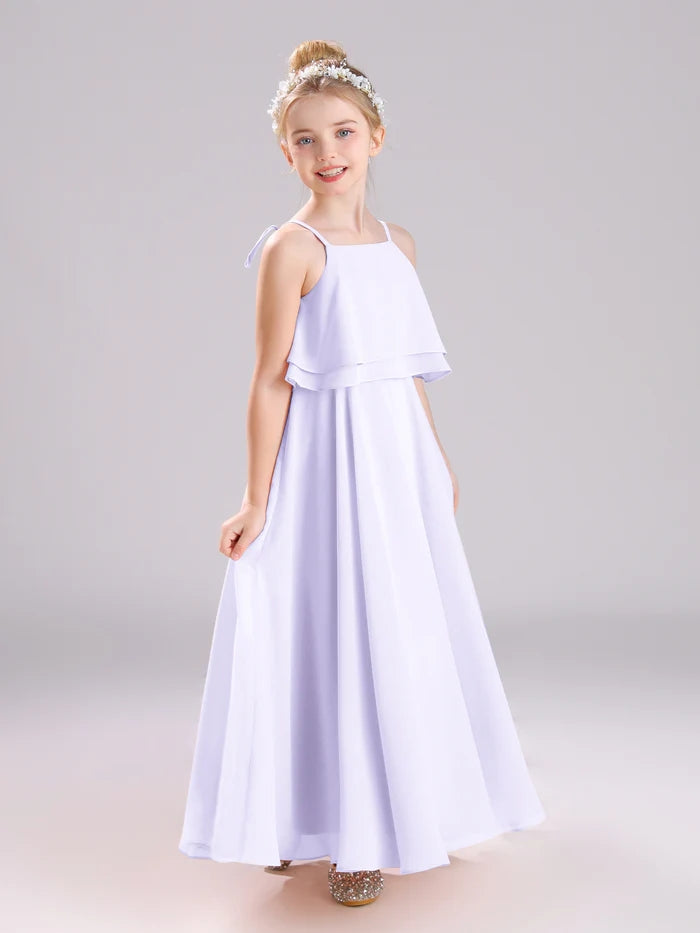 Girls Birthday Dresses Square Neck Spaghetti Straps Chiffon Floor-Length Junior Bridesmaid Dress/Party Dresses Girls Gidiondress