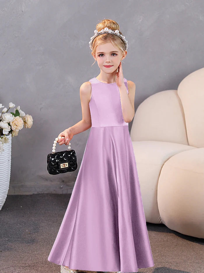 Girls Birthday Dresses Simple Sleeveless Satin Floor-Length Junior Bridesmaid Dress Girls Gidiondress