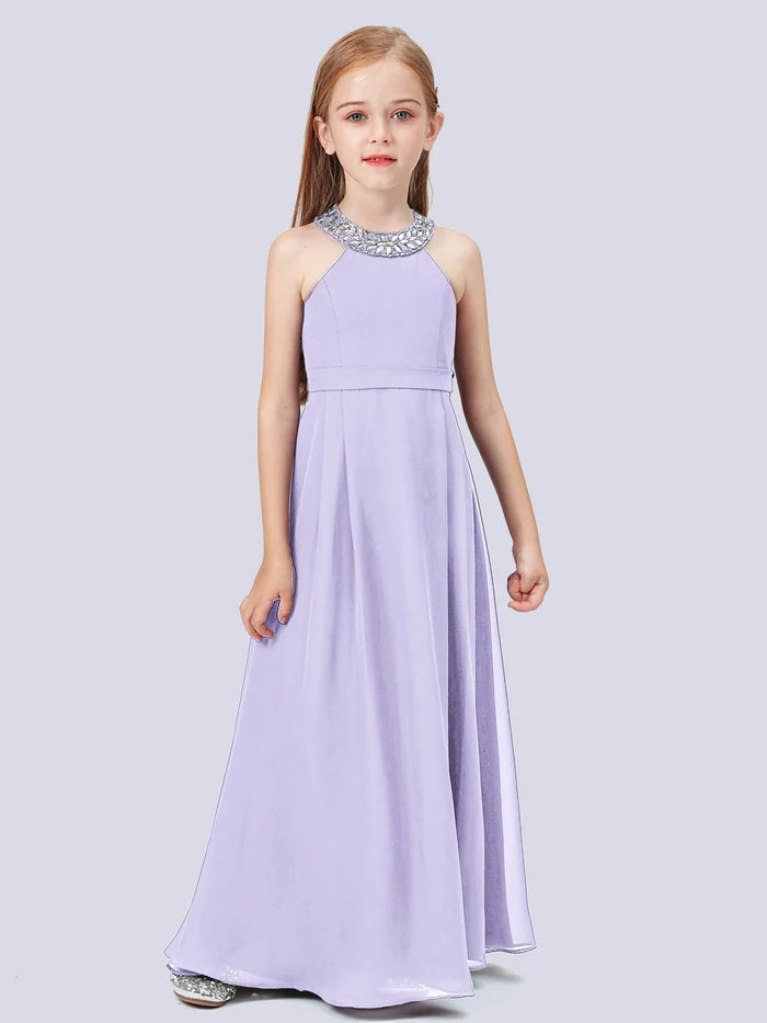 Chiffon Junior Bridesmaid Dress/Girls Birthday Dresses With Beads Gidiondress