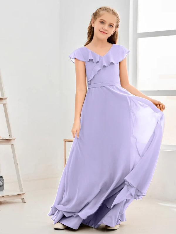 Floor-Length Chiffon Asymmetrical Junior Bridesmaid Dress/Girls Dress Girls Gidiondress