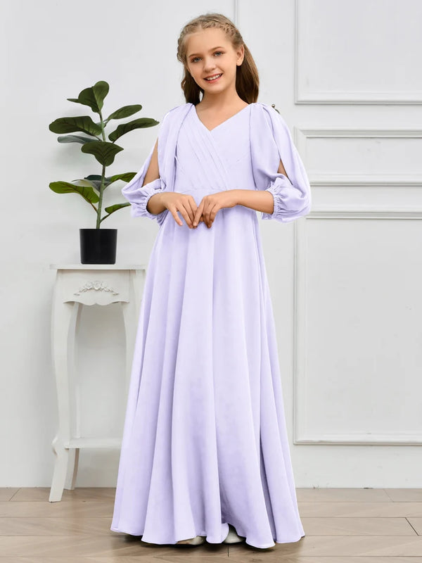 A-line V-Neck Floor-Length Chiffon Junior Bridesmaid Dresses Girls Gidiondress