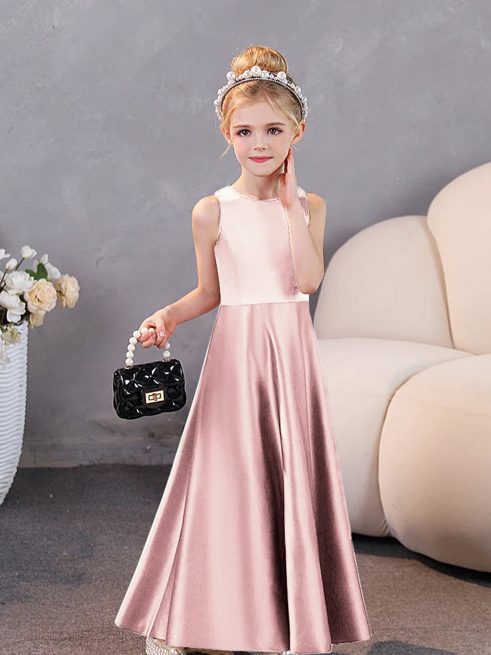 Girls Birthday Dresses Simple Sleeveless Satin Floor-Length Junior Bridesmaid Dress Girls Gidiondress