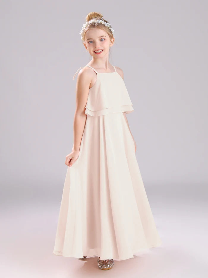 Girls Birthday Dresses Square Neck Spaghetti Straps Chiffon Floor-Length Junior Bridesmaid Dress/Party Dresses Girls Gidiondress