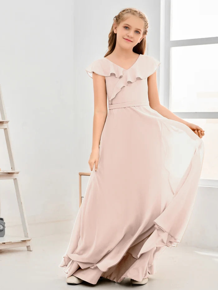 Floor-Length Chiffon Asymmetrical Junior Bridesmaid Dress/Girls Dress Girls Gidiondress