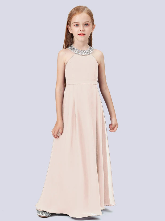 Chiffon Junior Bridesmaid Dress/Girls Birthday Dresses With Beads Gidiondress