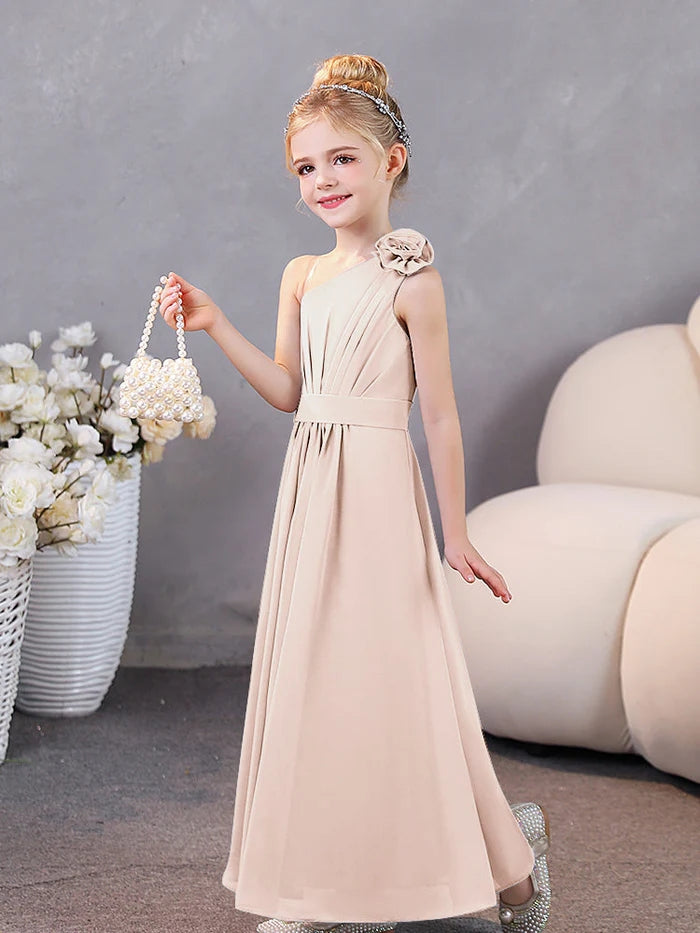 One-Shoulder Chiffon Floor-Length Junior Bridesmaid Dress/Party Dresses Girls Gidiondress