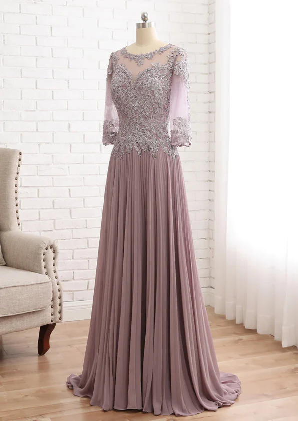 Chiffon A Line 3/4 Sleeve Mother of The Bride Dress BabaMila