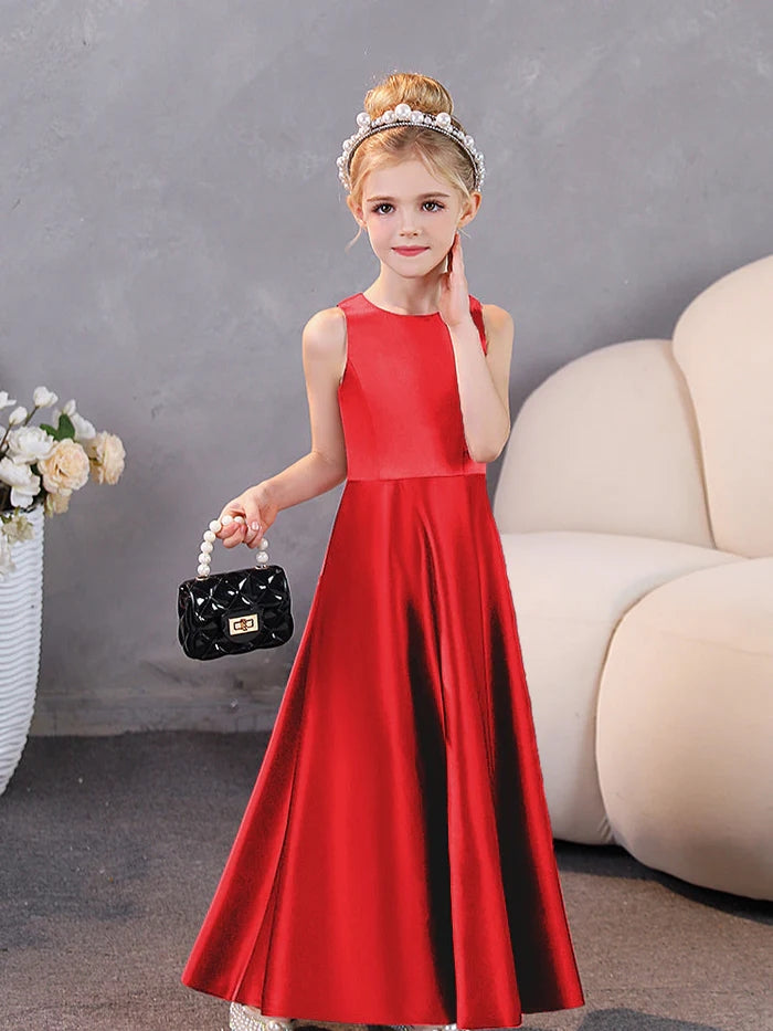 Girls Birthday Dresses Simple Sleeveless Satin Floor-Length Junior Bridesmaid Dress Girls Gidiondress