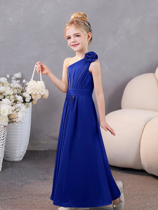 One-Shoulder Chiffon Floor-Length Junior Bridesmaid Dress/Party Dresses Girls Gidiondress