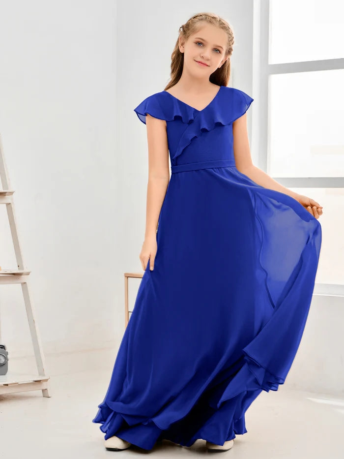 Floor-Length Chiffon Asymmetrical Junior Bridesmaid Dress/Girls Dress Girls Gidiondress