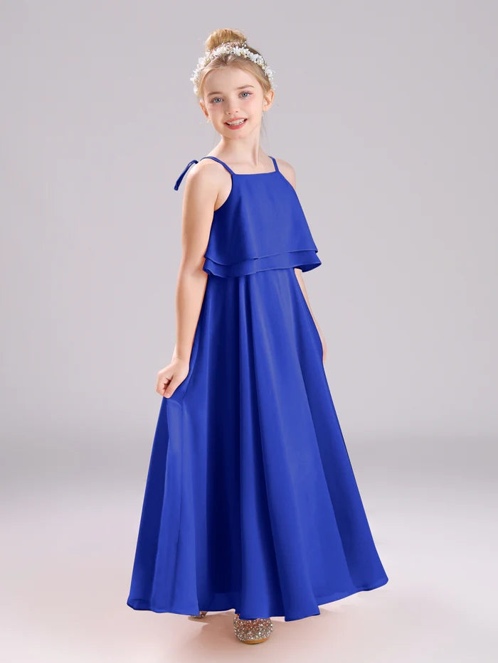 Girls Birthday Dresses Square Neck Spaghetti Straps Chiffon Floor-Length Junior Bridesmaid Dress/Party Dresses Girls Gidiondress