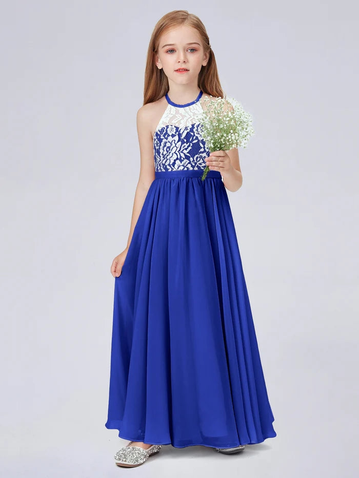 Lace Chiffon Junior Bridesmaid Dress For Child Birthday Evening Dress With Belt Gidiondress