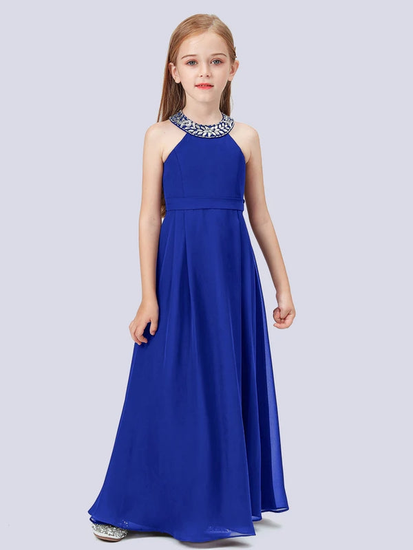 Chiffon Junior Bridesmaid Dress/Girls Birthday Dresses With Beads Gidiondress