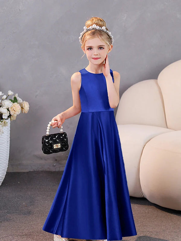 Girls Birthday Dresses Simple Sleeveless Satin Floor-Length Junior Bridesmaid Dress Girls Gidiondress