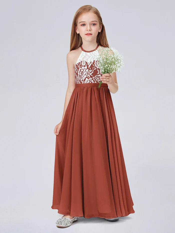 Lace Chiffon Junior Bridesmaid Dress For Child Birthday Evening Dress With Belt Gidiondress