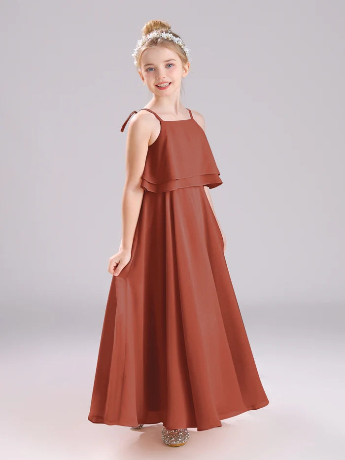 Girls Birthday Dresses Square Neck Spaghetti Straps Chiffon Floor-Length Junior Bridesmaid Dress/Party Dresses Girls Gidiondress Rust 12M