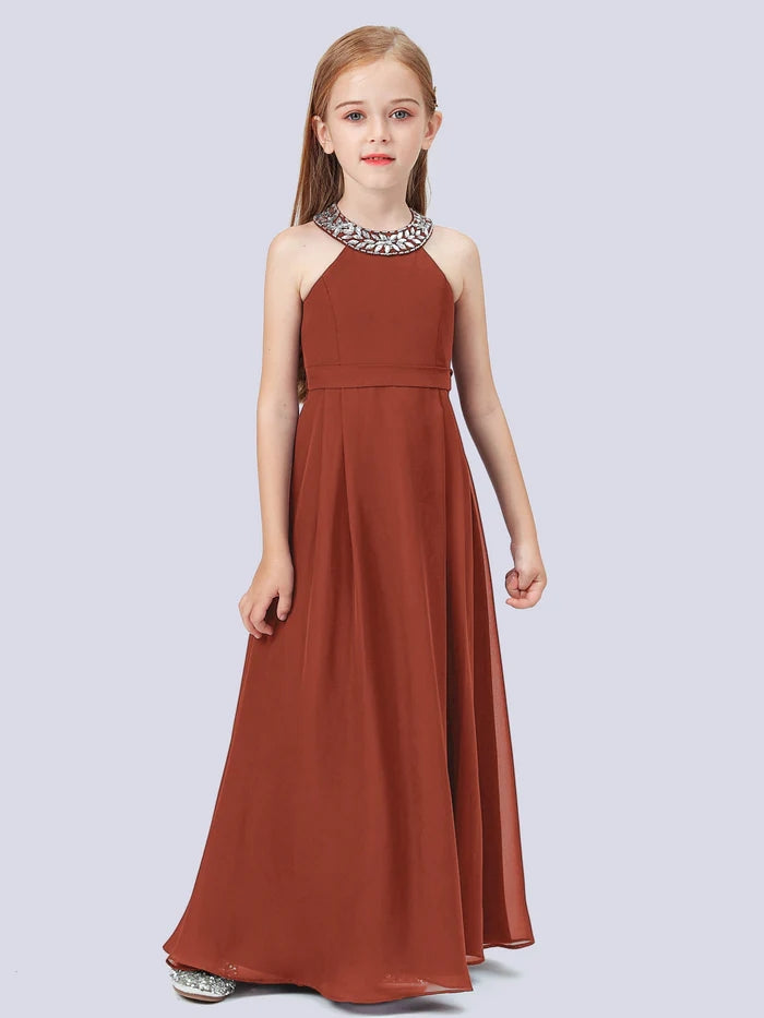 Chiffon Junior Bridesmaid Dress/Girls Birthday Dresses With Beads Gidiondress